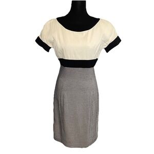 Vintage J M  Black and White Houndstooth‎ Sheath Dress Size 6 Classic Mod Style